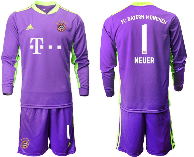 Men 2020-2021 club Bayern Munich purple long sleeved Goalkeeper #1 Soccer Jerseys